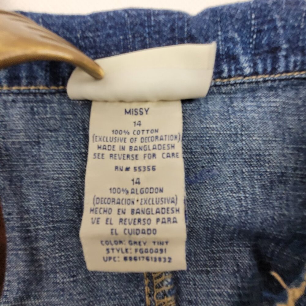 Vintage Faded Glory Dress Women's 14 Blue Denim Leather Lace-up Embroidered Jean - Picture 5 of 11